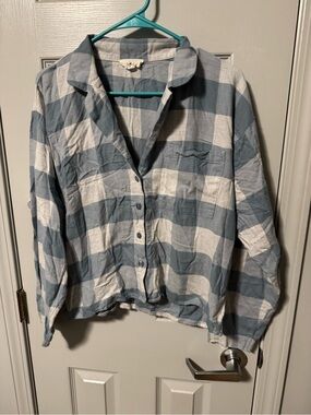 Lou & Grey Blue and White Plaid Button-Down Shirt